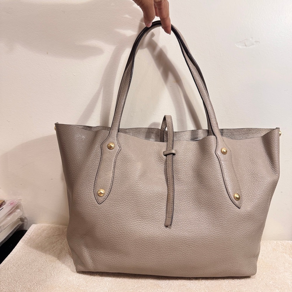 Annabel Ingall Women's Taupe Pebbled Leather Large Double Tote Bag